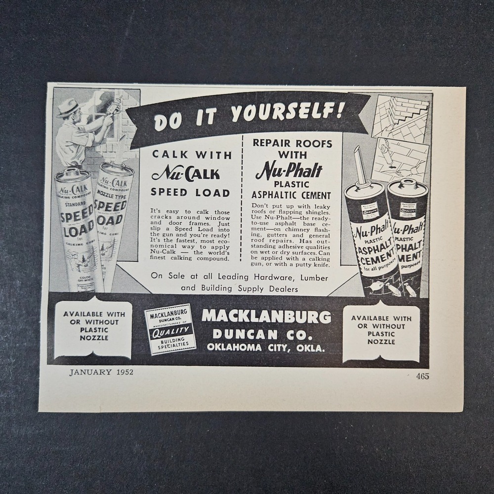 1952 Macklanburg Duncan Nu-Calk Nu-Phalt Cement Vintage Print Ad Oklahoma City